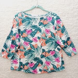 T-Shirt Women Tropical Hibiscus Floral Resort Cruise Summer Core Coastal Size XL